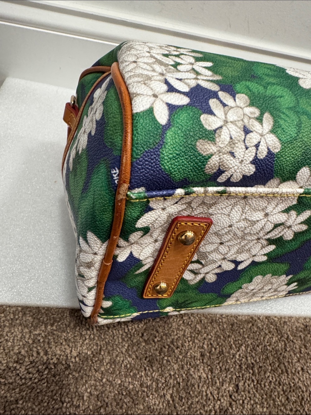 Dooney & Bourke Navy Hydrangea floral Satchel shoulder bag purse - Picture 7 of 12